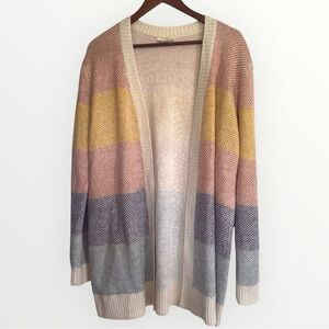 Entro Striped Open Cardigan Acrylic Fall Colors Color Block Cozy Size Large